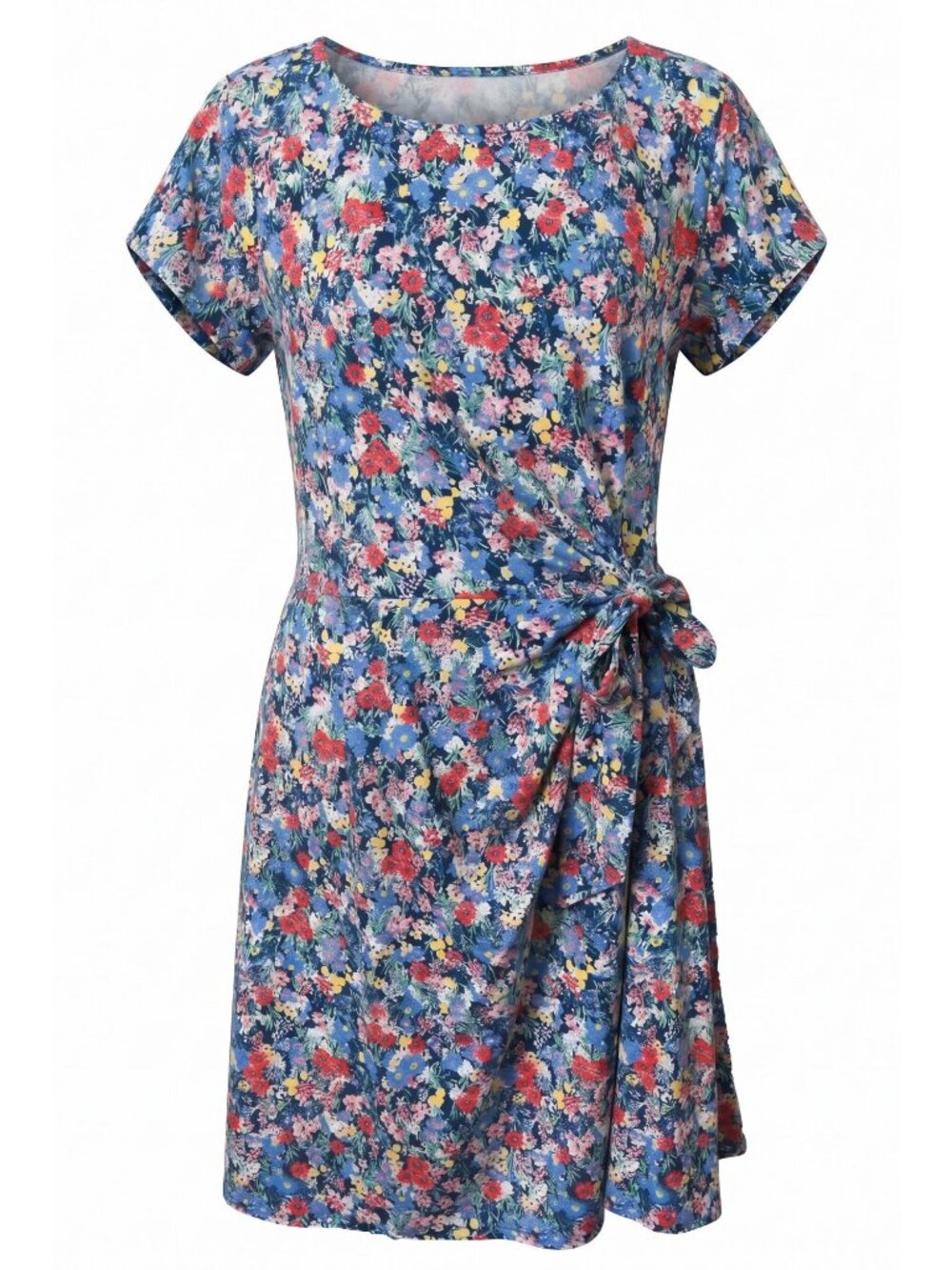 NWT Lands' End Size XL Floral Tie Waist Midi Dress EcoSoft Cotton Blend Blue New